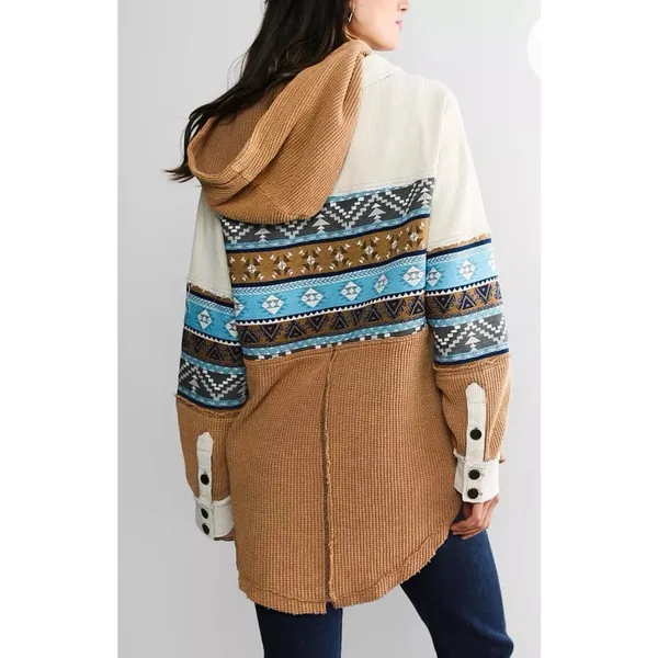 Sterling & Stitch Womens S Corduroy Shacket Southwestern Patchwork Jacket Boho - Image 3