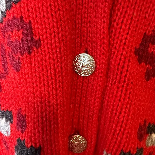 Shetland Wool Floral Embroidered Red Cardigan Sweater‎ S Grandmacore Retro VTG - Image 4