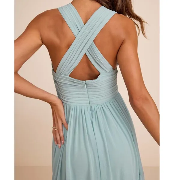 NEW Lulus Leora Light Blue Plunging Chiffon Pleated Tiered Maxi Dress Small - Image 5