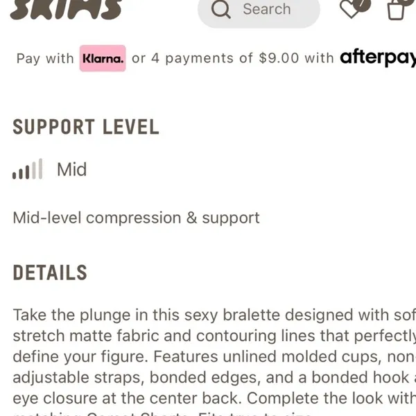 Skims bonded (B17) corset plunge bralette XXS in steel NWT - Image 4