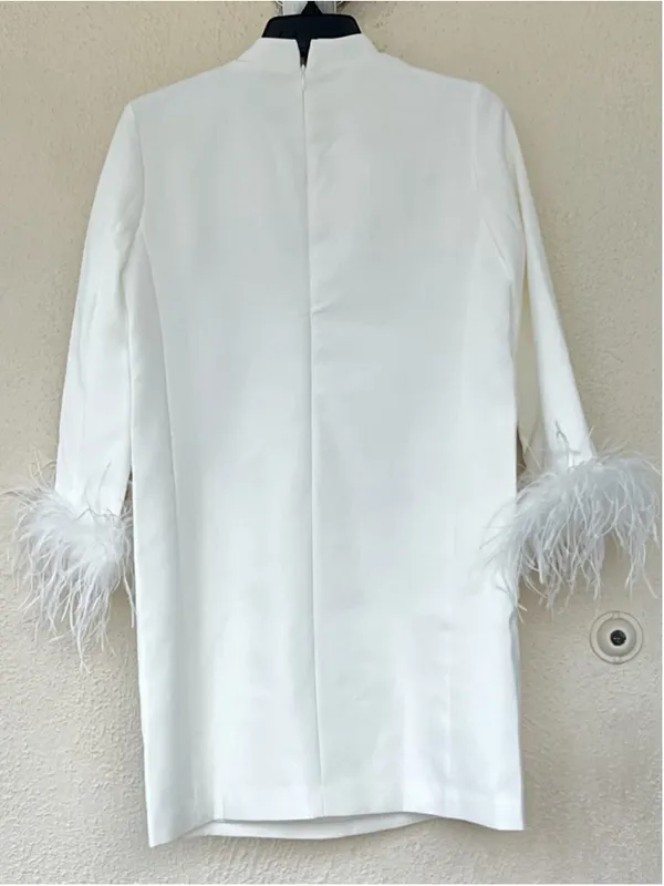 New Tuckernuck Women White Feather Cuff Shift Ellie Mini Dress S Wedding Bridal - Image 6