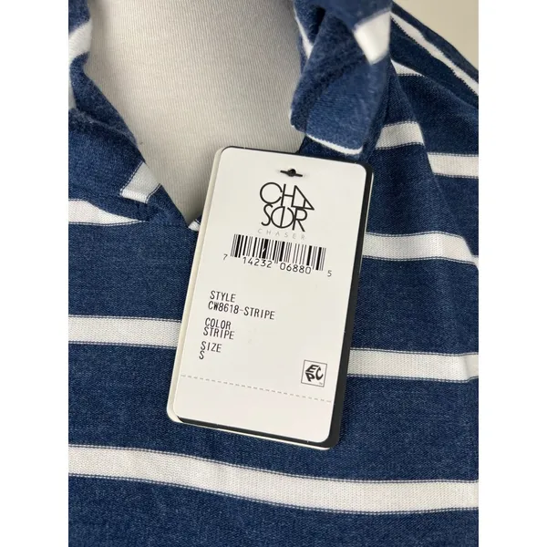 NWT Chaser Navy‎ Stripe Mixed Media Hooded Sweatshirt Small - Image 4