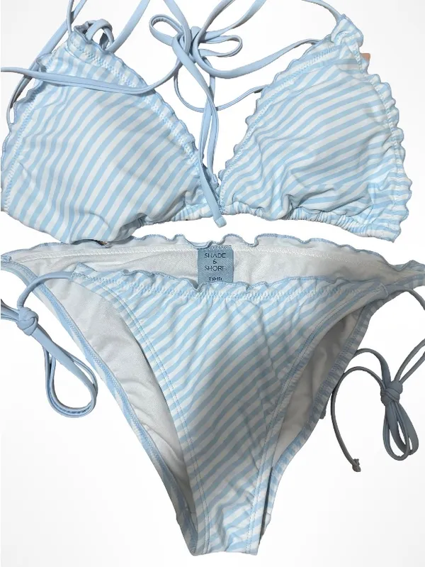 Shade & Shore Light Blue Striped Tie Bikini - Image 3
