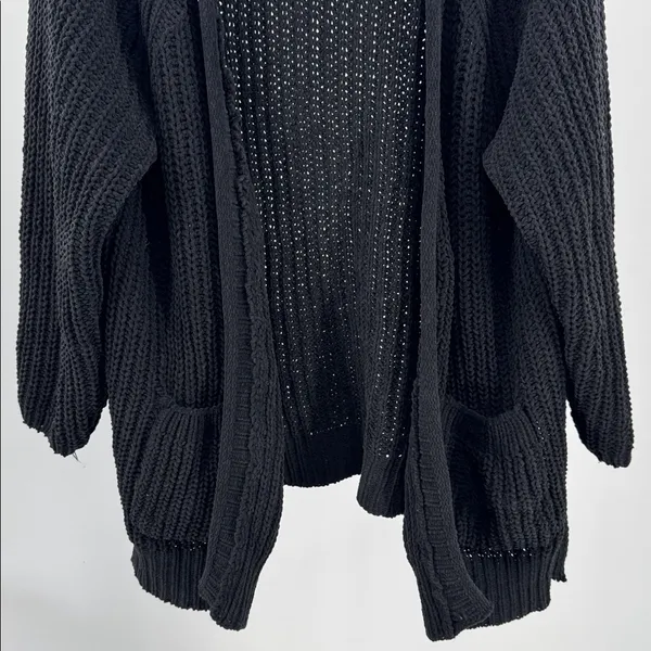 POL Black Open-Knit Women's Cardigan M oversized neutral capsule open front - Image 7