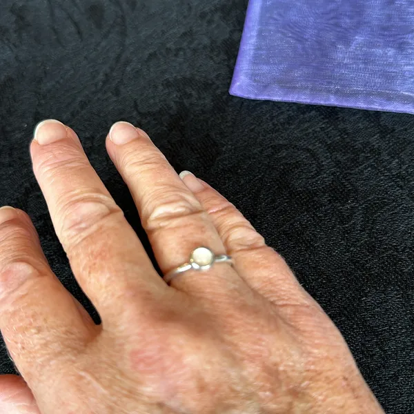 Authentic Pandora Ring, Sterling Silver with White Pearlescent Stone, Size 7 - Image 7