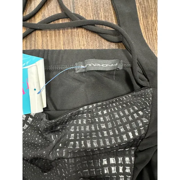 NWT Symphony Black Ruched Halter Bodycon Dress Snake Textured‎ Panel Size M - Image 5