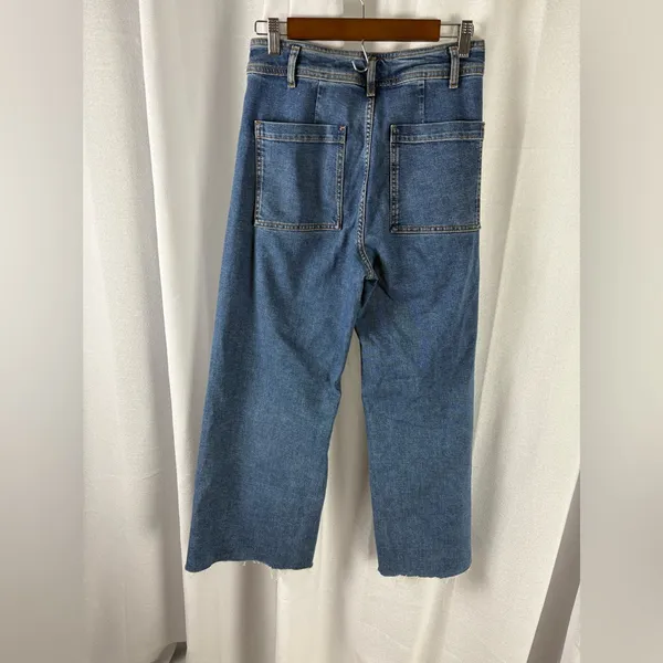 ZARA Wide Leg Raw‎ Hem Ultra high rise Denim Jeans size 6 EUC - Image 4