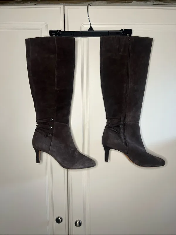 Y2K Antonio Melani Brown Suede Knee High Heeled Boots - Image 2