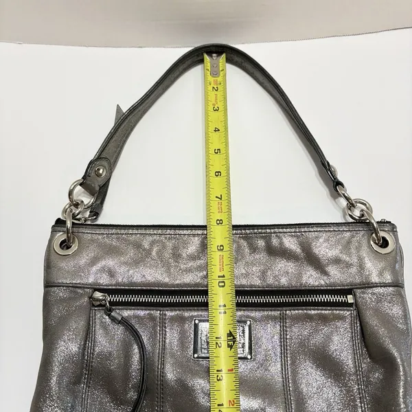 Coach Poppy Metallic Silver Leather Shoulder Bag Purse Logo Vtg Y2K - Image 14