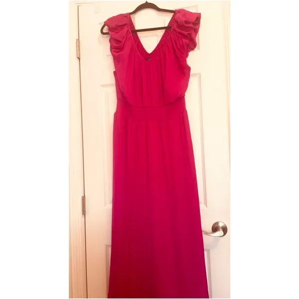 Banana Republic Ruffle Maxi Dress Pink Size Large - Image 2