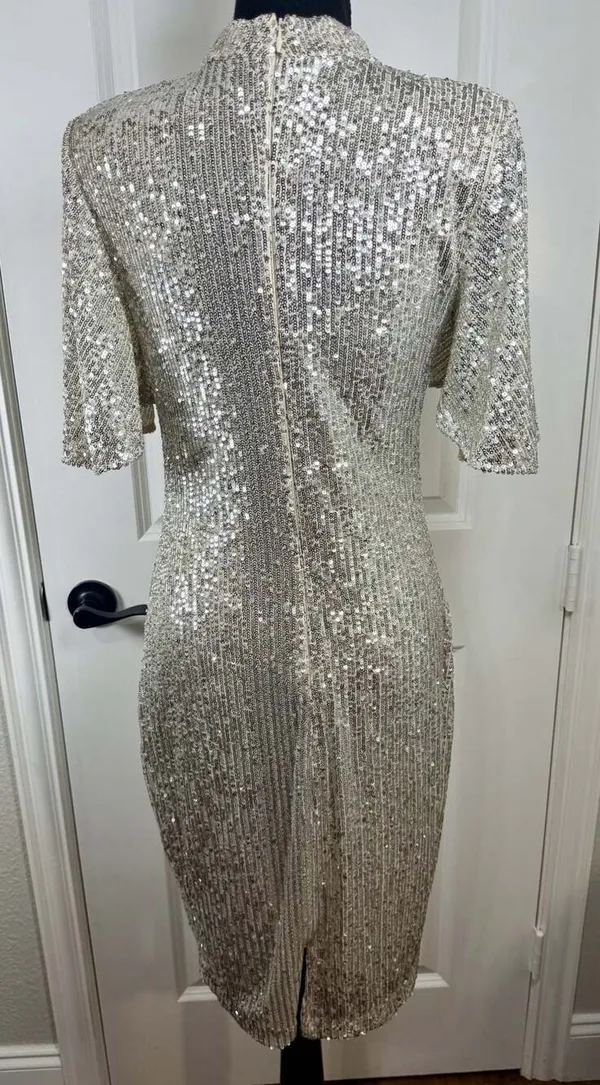 Eliza J Sequin Flutter Sleeve Sheath Dress in Silver - Image 7