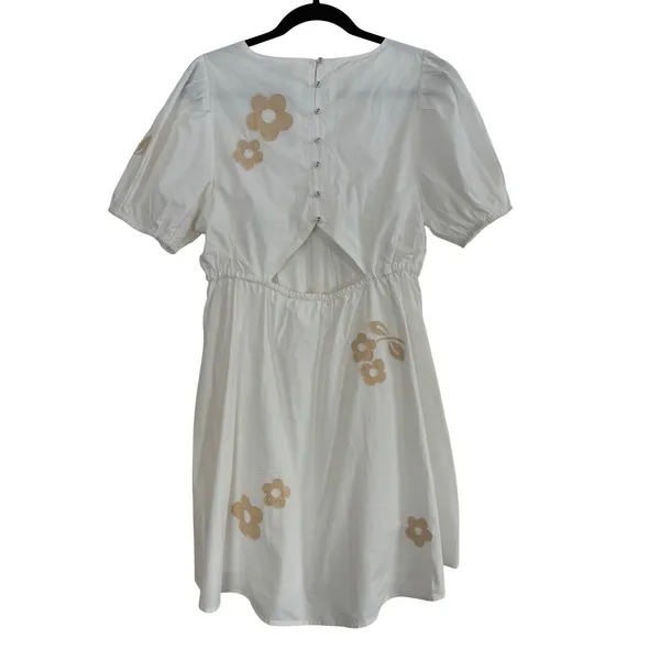 NWT Madewell Annamari White Puff Sleeve‎ Gingham Flower Embroidered Mini Dress S - Image 13
