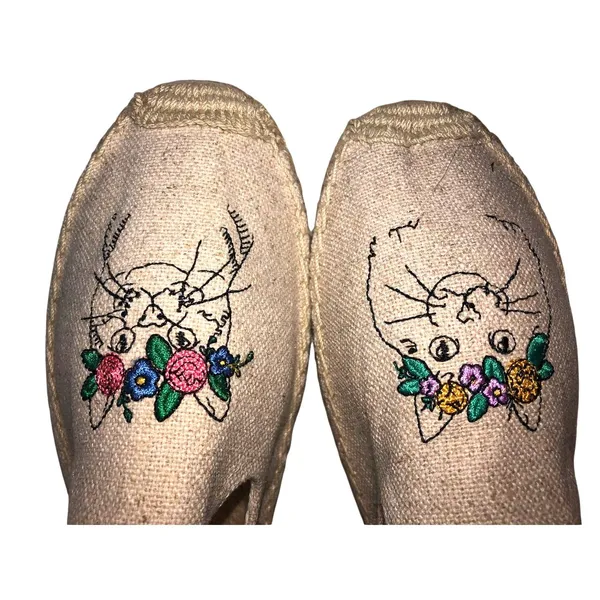 Soludos Spirit Animal Cat Smoking Espadrille Size 8.5 Beige Whimsy Boho Summer - Image 2