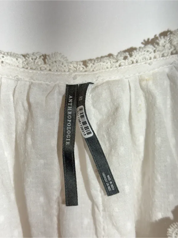 Anthropologie Embroidered Puff Sleeve Swing Blouse Boho Cotton Top Size XS - Image 6
