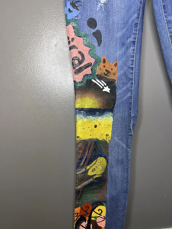Gap Jeans Hand Painted Women 2 Medium Wash Blue Mid Rise Flare Unicorn Art - Image 5