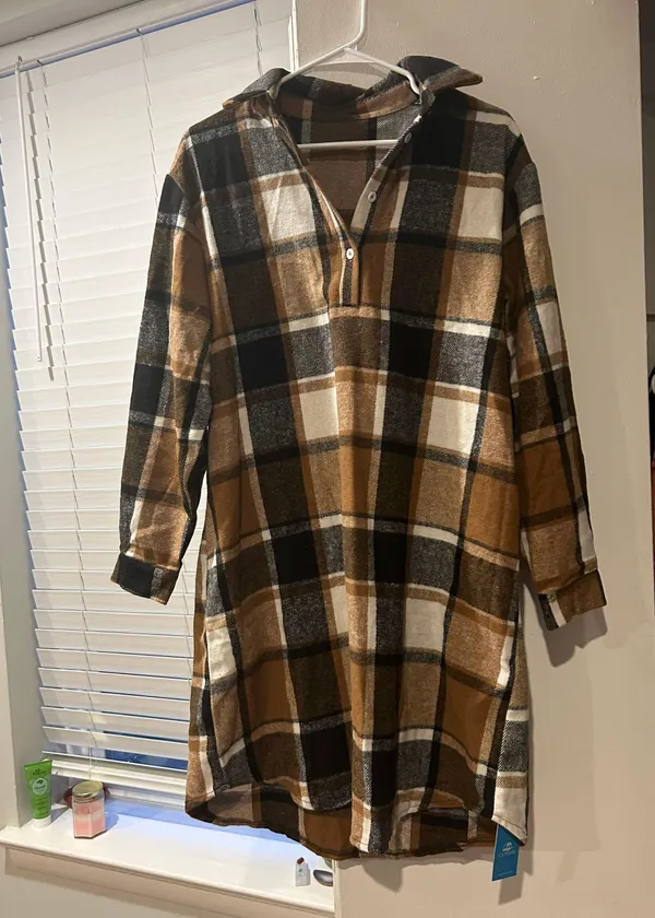 Cupshe Plaid Long Sleeve Mini Dress - Image 3