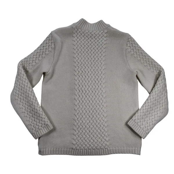 Geiger Cream Wool Cable Knit Mock Neck Sweater Basketweave White Austrian - Image 5