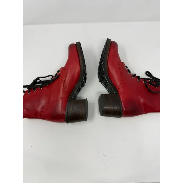 Frye Sabrina 6G Lace Up Ankle Boot Red Leather Rare Made in USA Womens 7.5 - Image 4