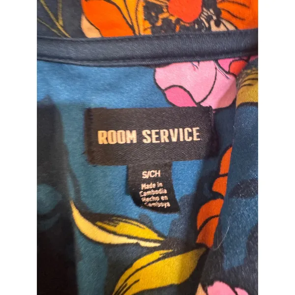 Room Service Womens Navy Floral Pajama Set Long Sleeve Button Down Small - Image 8