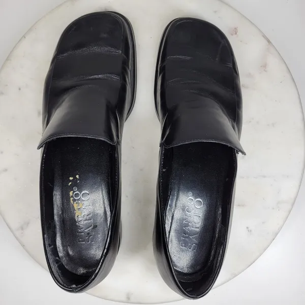 Franco Sarto Bocca Leather Block Heel Loafers 8.5 Black Square Toe Y2K Office - Image 8