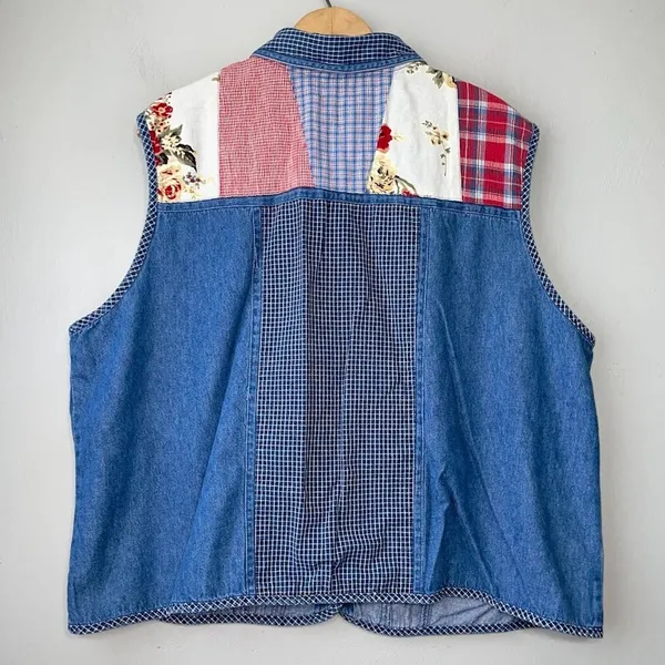 Vintage Koret Blues Plus Size 20W Patchwork Denim Vest Country Teacher Grandma - Image 3