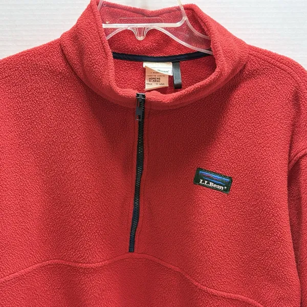 L.L. BEAN Woman Vintage Red Half Zipper Fleece Sweatshirt Pockets Logo XL - Image 2