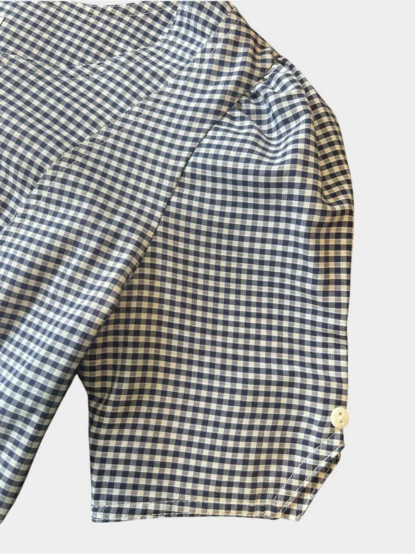 Vintage Richards Navy Gingham Puff Sleeve Button Blouse UK 10 US 6 - Image 5