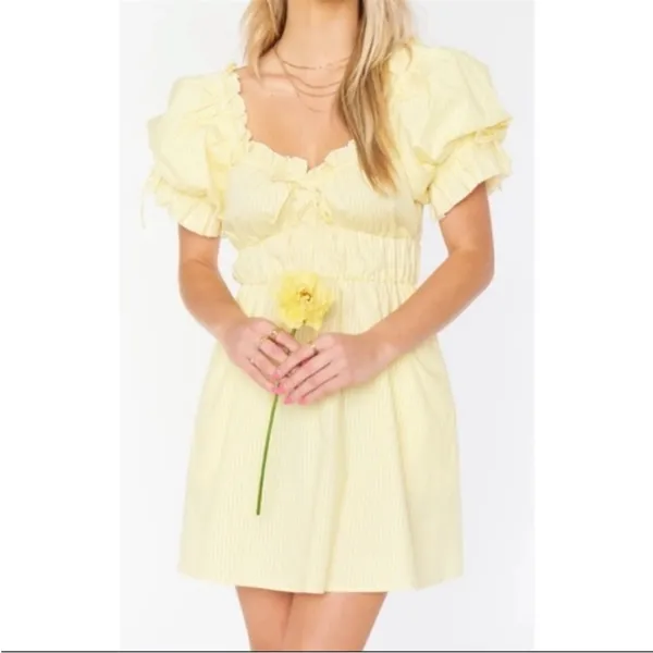 Show Me Your Mumu Sunshine Yellow Puff Sleeve Leigh Mini Dress Small NEW - Image 2