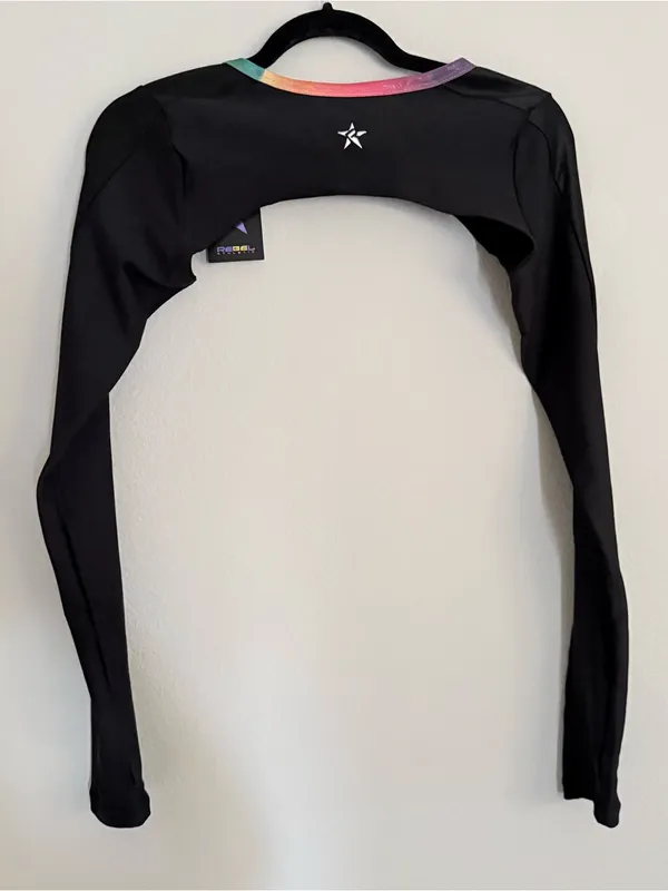 Black Long-Sleeve Bolero Shrug with Rainbow Trim - Image 3