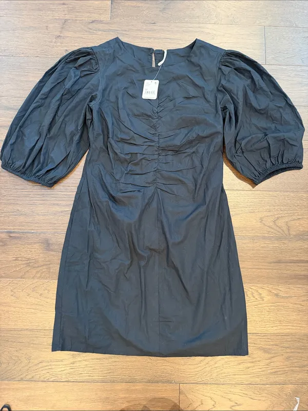 Free People Hope Mini Dress Black Puff Ballon Sleeves Womens - Medium - C30-108 - Image 2