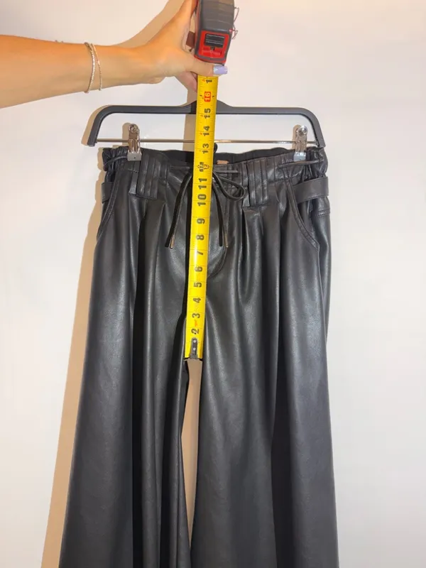 Free People Julien Black High Rise Wide Leg Vegan Leather Pants Drawstring XS - Image 8