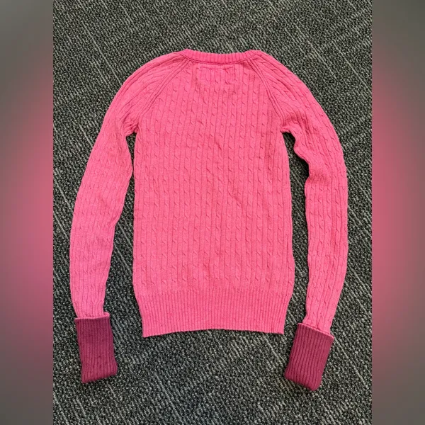 Y2K American Eagle Womens Sweater Small Pink Cable Knit V Neck Preppy - Image 5