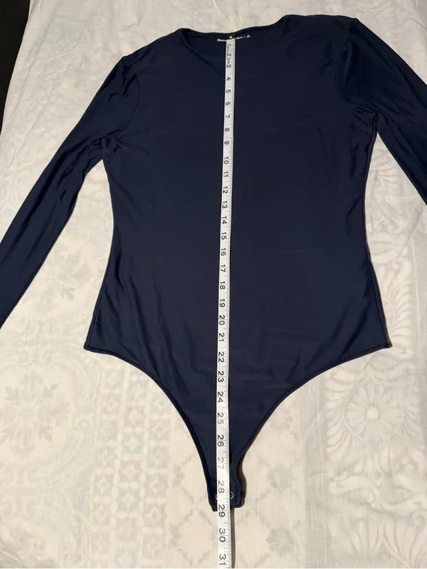 Abercrombie & Fitch navy blue Long-Sleeve Crewneck thong Bodysuit size L - Image 9
