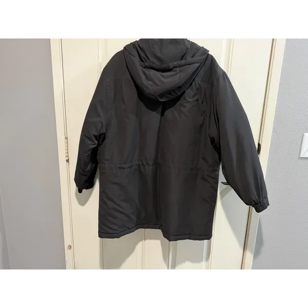 Towne from London Fog Black Hooded Parka Jacket Large Regular Full Zip Coat - Image 8
