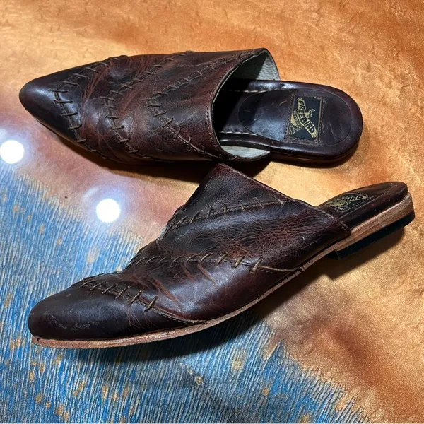 Freebird Nola Leather Mules slides size 7 brown stitched - Image 2