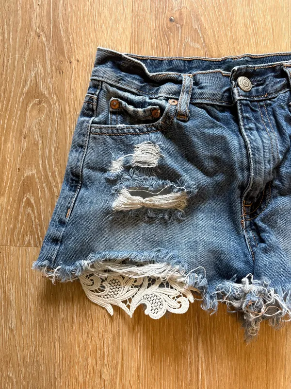 Aeropostale Distressed Festival Jean Shorts with Lace Trim - Image 2