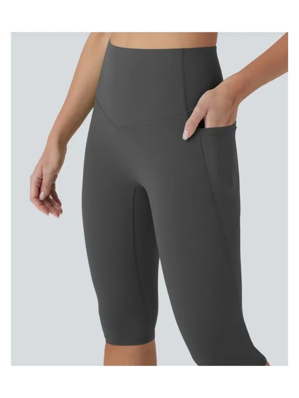 Halara S Womens Gray High-Waisted Capri Leggings With Pockets Size S - Image 2
