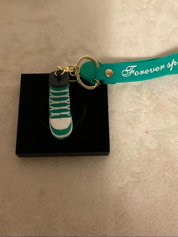 Teal and White Sneaker Keychain with Strap Green - Image 2