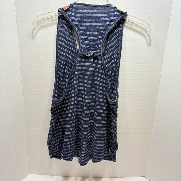 Free People Women’s Floral Embroidered Blue Stripe Frida Tank Top Size Medium - Image 5