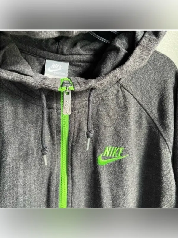 Nike Zip Up Hoodie Sweatshirt Gray and Neon Green XXL - Image 2