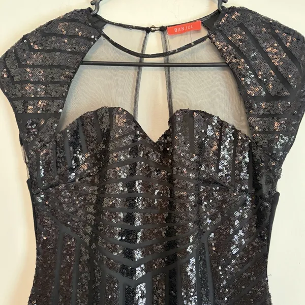 Banjul Large Black‎ Sequin Mini Dress Mesh Sleeveless Zipper Cocktail Formal - Image 3