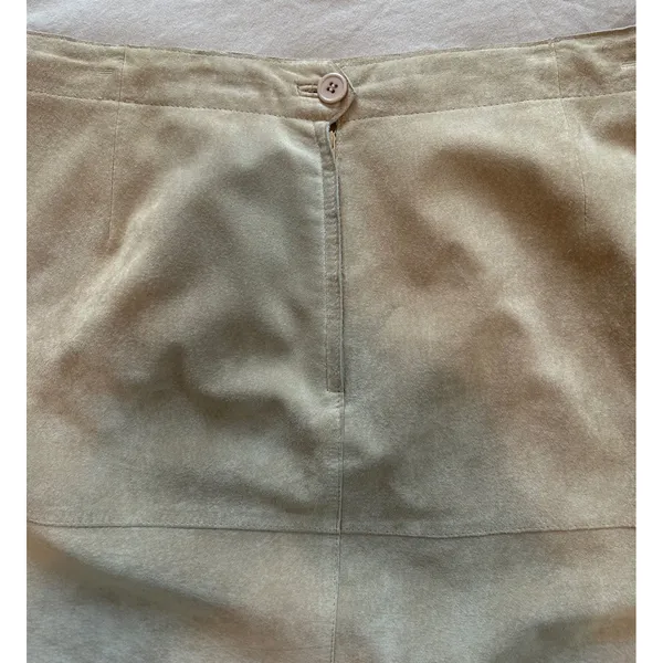 i.e. Tan Suede Leather Mini Skirt A-Line Beige Size 16 Vintage Style - Image 5