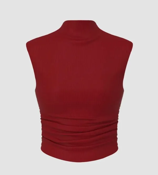 Cider High Neck Sleeveless Ruched Tank Top - Image 2