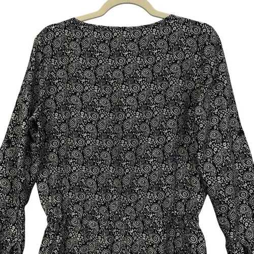 LOFT Romper Size 0 Blue White Paisley Print Long Sleeve‎ Roll Tab One Piece EUC - Image 10