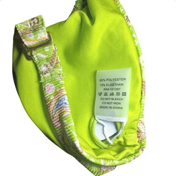 Ribbed Paisley Bandeau Bikini Side Tie Cheeky Small Neon Lime Green Bathing Suit - Image 6