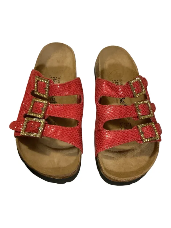 Betula by Birkenstock Hot Pink Snakeskin 3-Strap Rhinestone Sandals Size 7 - Image 2