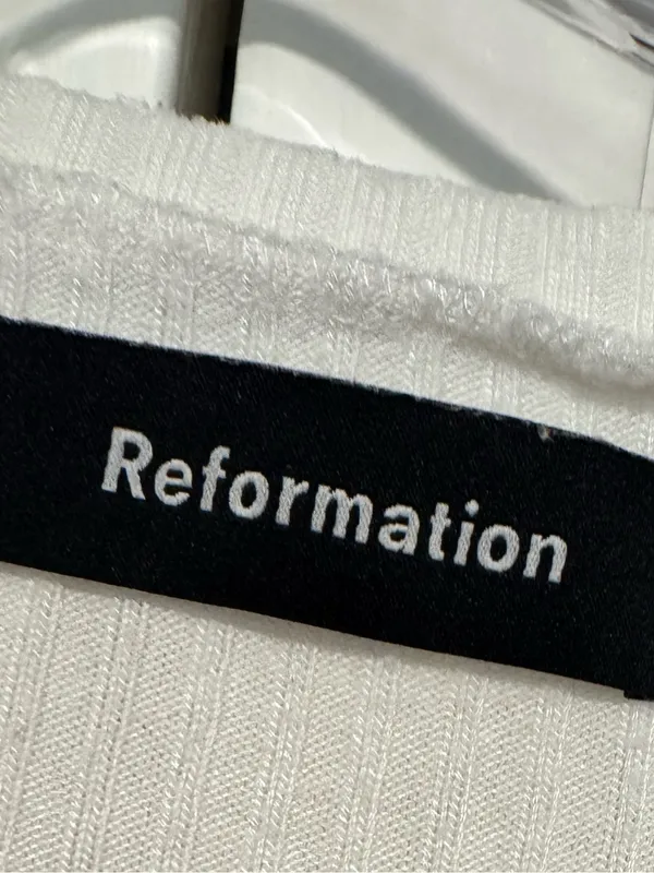 Reformation White Ribbed Lace-Up Tie Front Top Size Small - Image 5