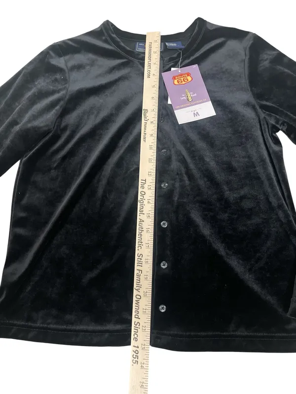 Vtg 90s Route 66 Black Velvet Button Up Cardigan - Image 3