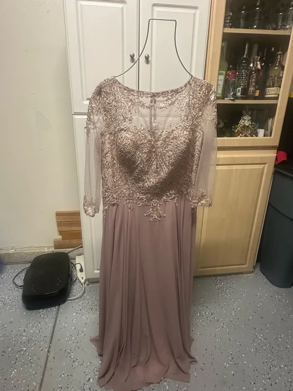 XScape Mauve Embroidered Long Sleeve Evening Dress - Image 4