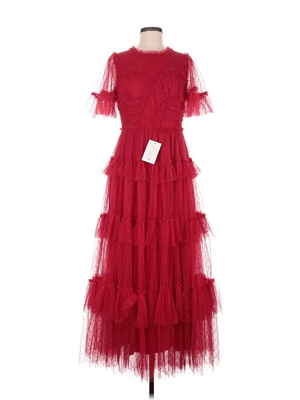 NWT Ivy City Co Whimsical Gown in Red Embroidered Tulle Ruffled Maxi Dress M - Image 4